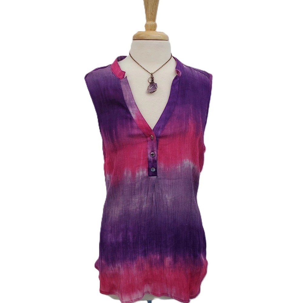 Womens 2X Sleeveless Ombre Tank Top Unique Spectrum Purple‎ Pink Boho High Low